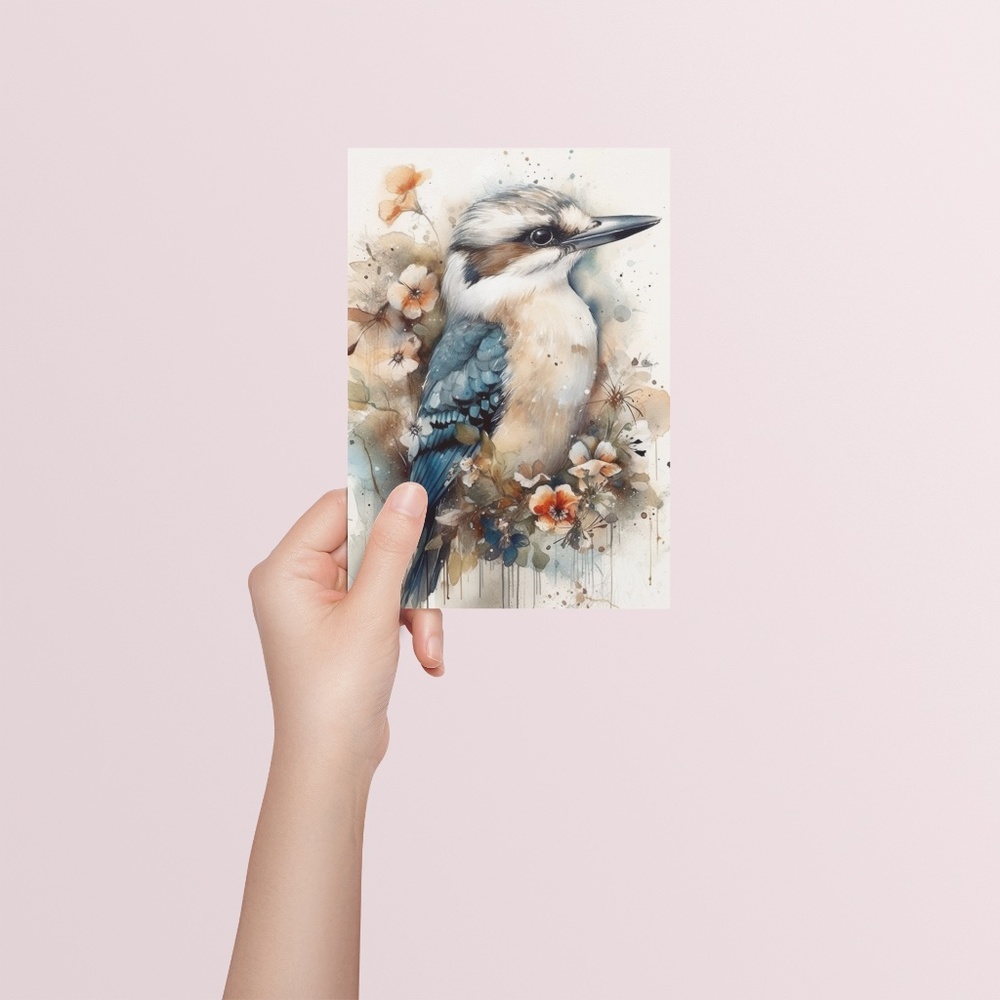 Watercolor Kookaburra Bird Portrait Wall Art Illustration Print Unframed - Picture 5 of 9